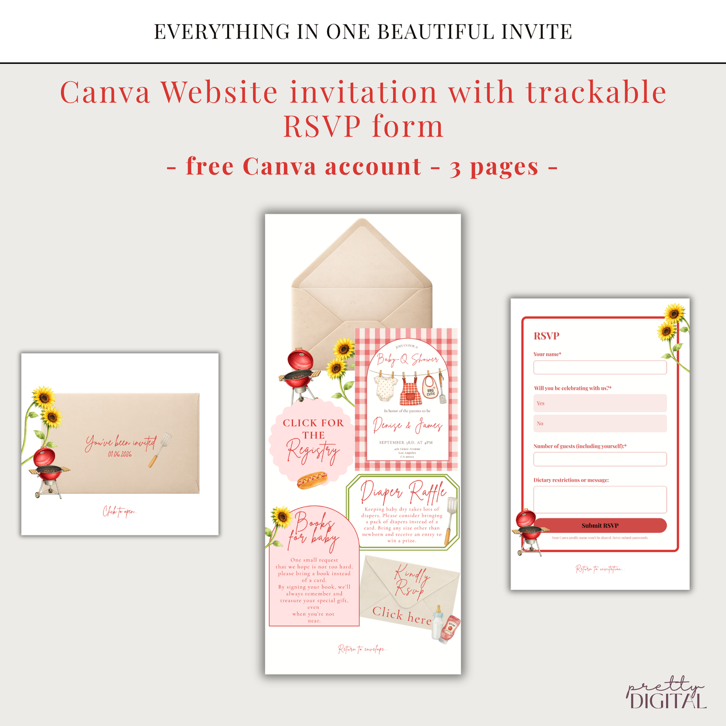 Baby-Q Baby Shower Invitation - Red Digital Invite