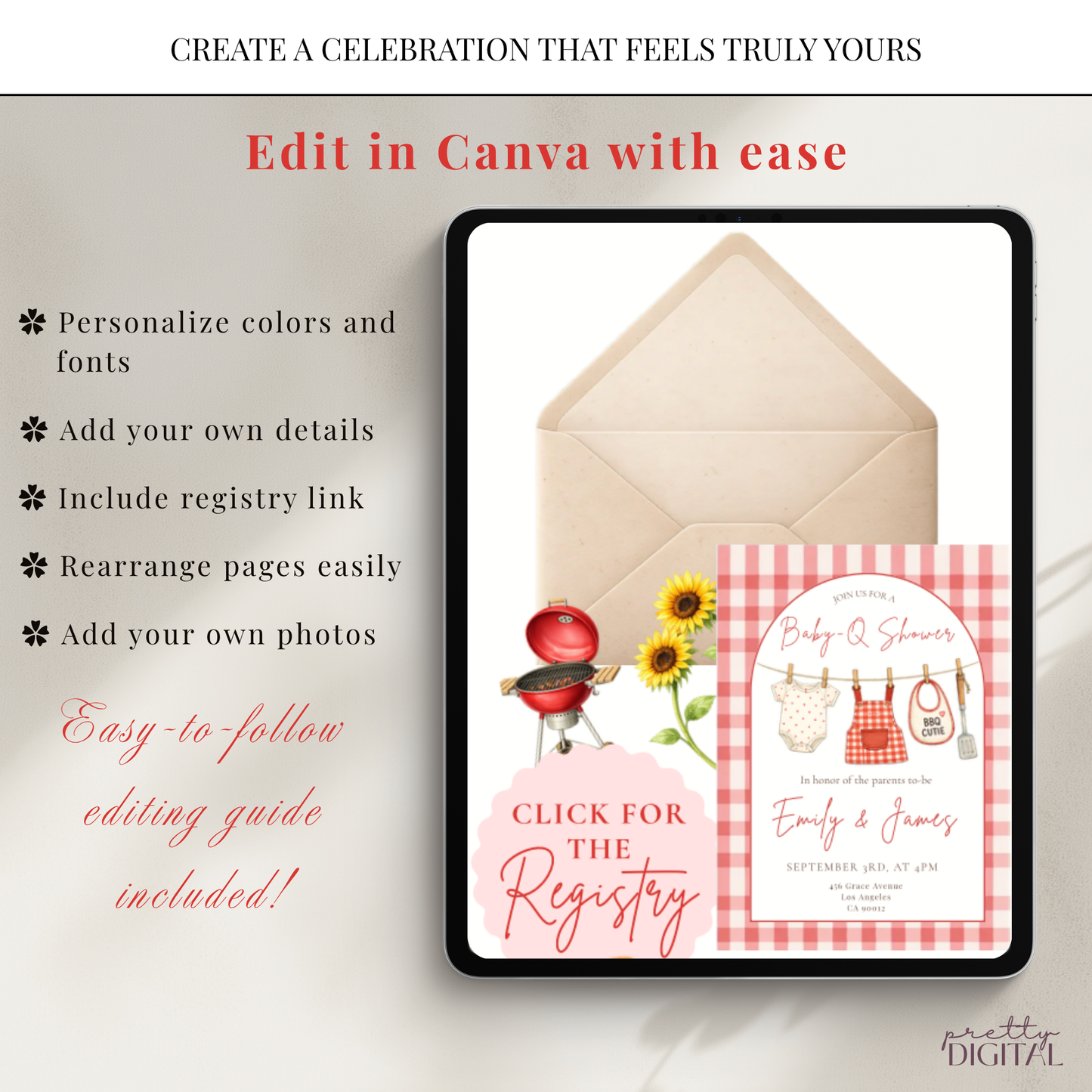 Baby-Q Baby Shower Invitation - Red Digital Invite