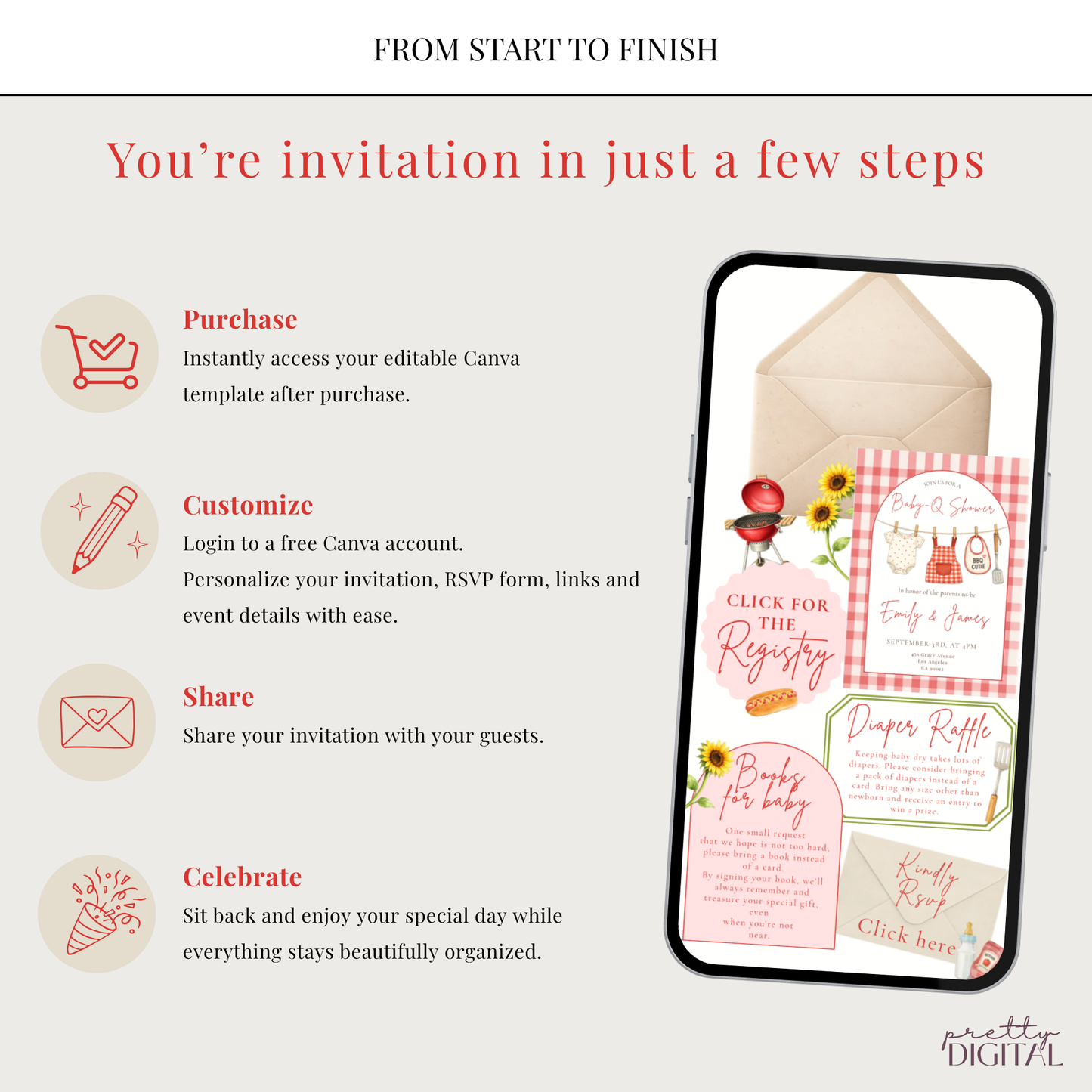 Baby-Q Baby Shower Invitation - Red Digital Invite