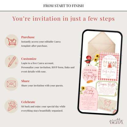 Baby-Q Baby Shower Invitation - Red Digital Invite