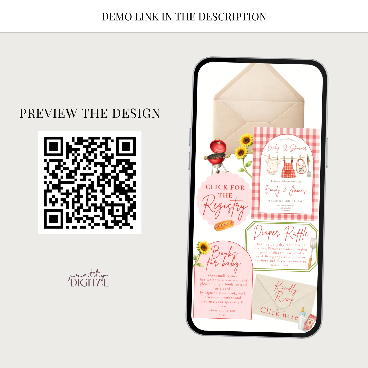 Baby-Q Baby Shower Invitation - Red Digital Invite