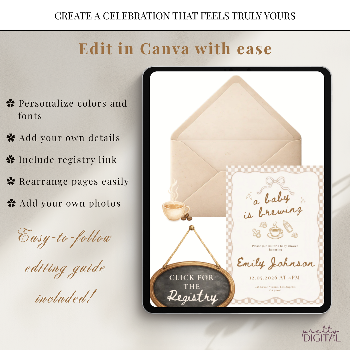 A Baby is Brewing Baby Shower Invitation - Neutral Digital Invite