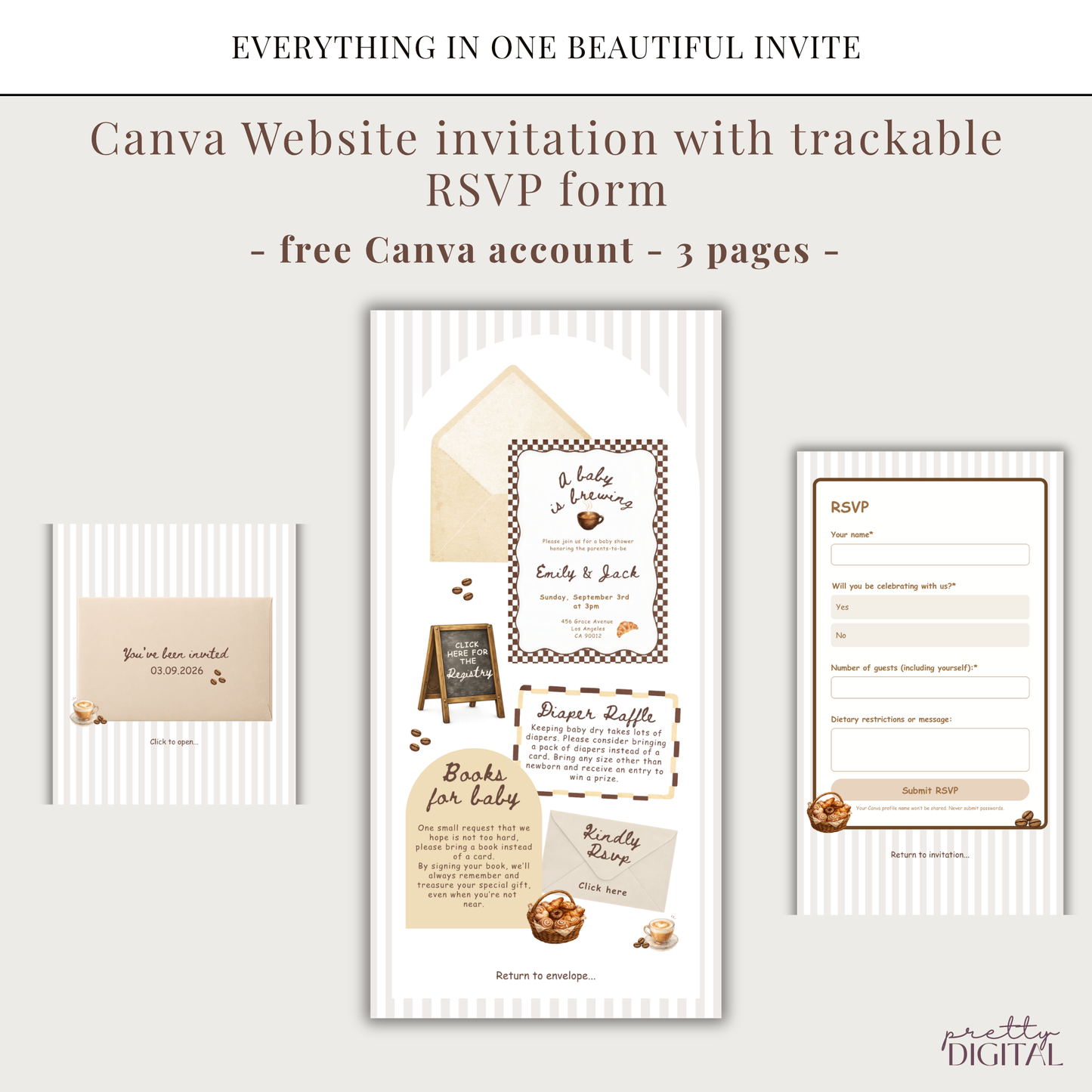 A Baby is Brewing Baby Shower Invitation - Brown Digital Invite