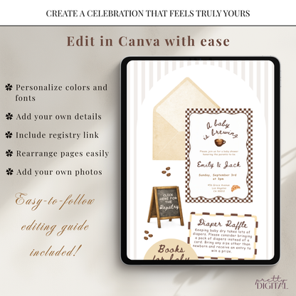 A Baby is Brewing Baby Shower Invitation - Brown Digital Invite