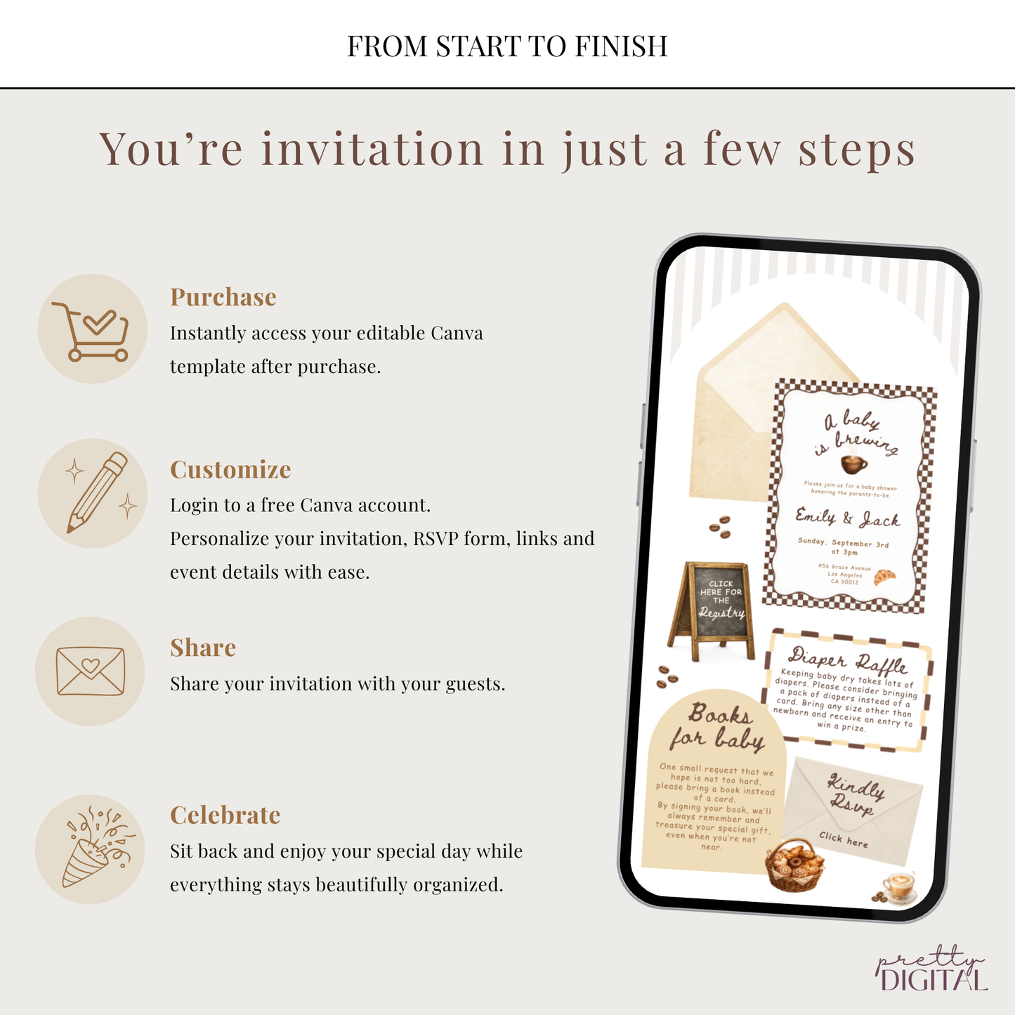 A Baby is Brewing Baby Shower Invitation - Brown Digital Invite