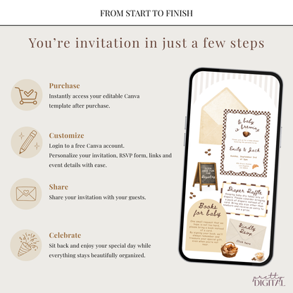 A Baby is Brewing Baby Shower Invitation - Brown Digital Invite