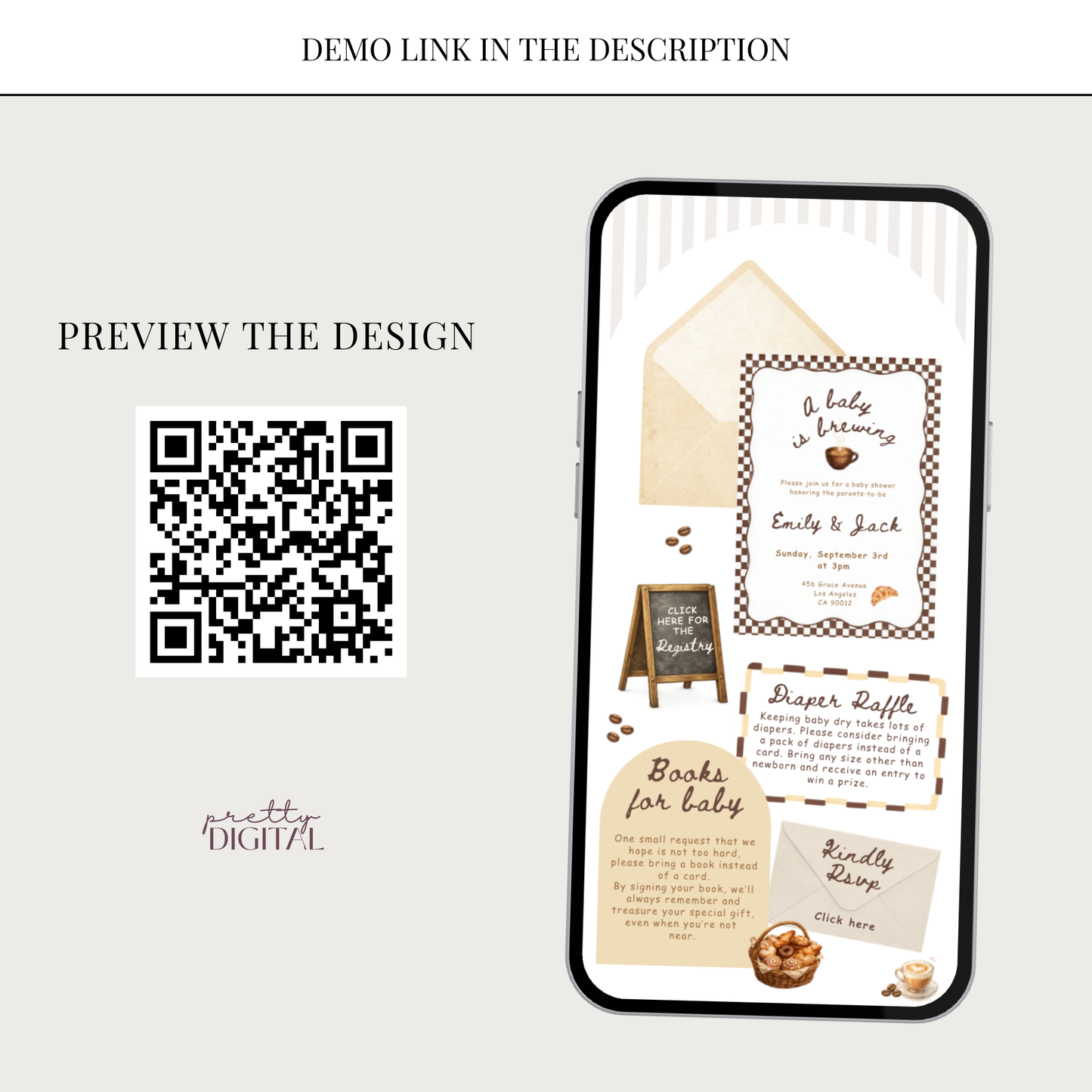 A Baby is Brewing Baby Shower Invitation - Brown Digital Invite