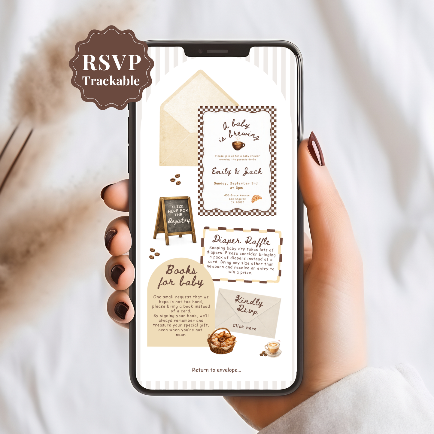 A Baby is Brewing Baby Shower Invitation - Brown Digital Invite