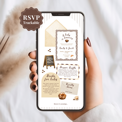 A Baby is Brewing Baby Shower Invitation - Brown Digital Invite