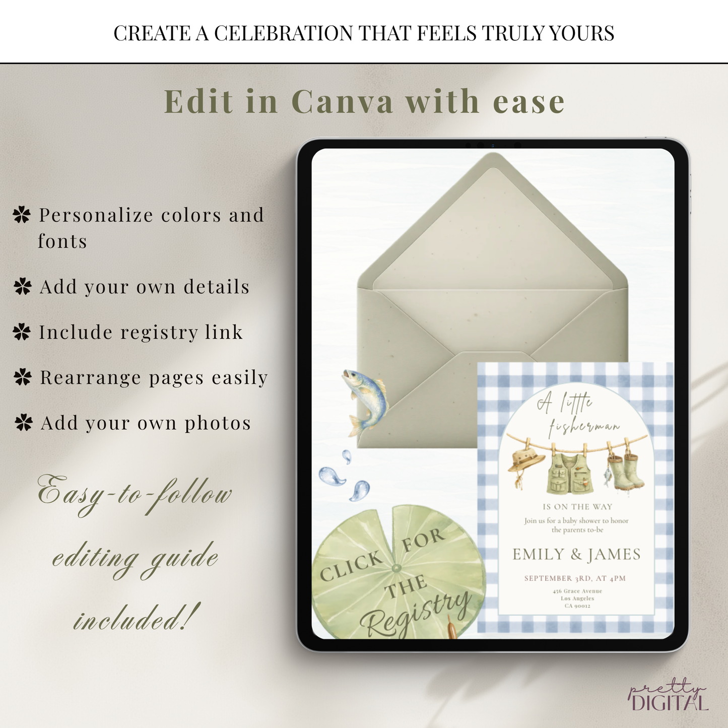 Little Fisherman Baby Shower Invitation - Digital Invite