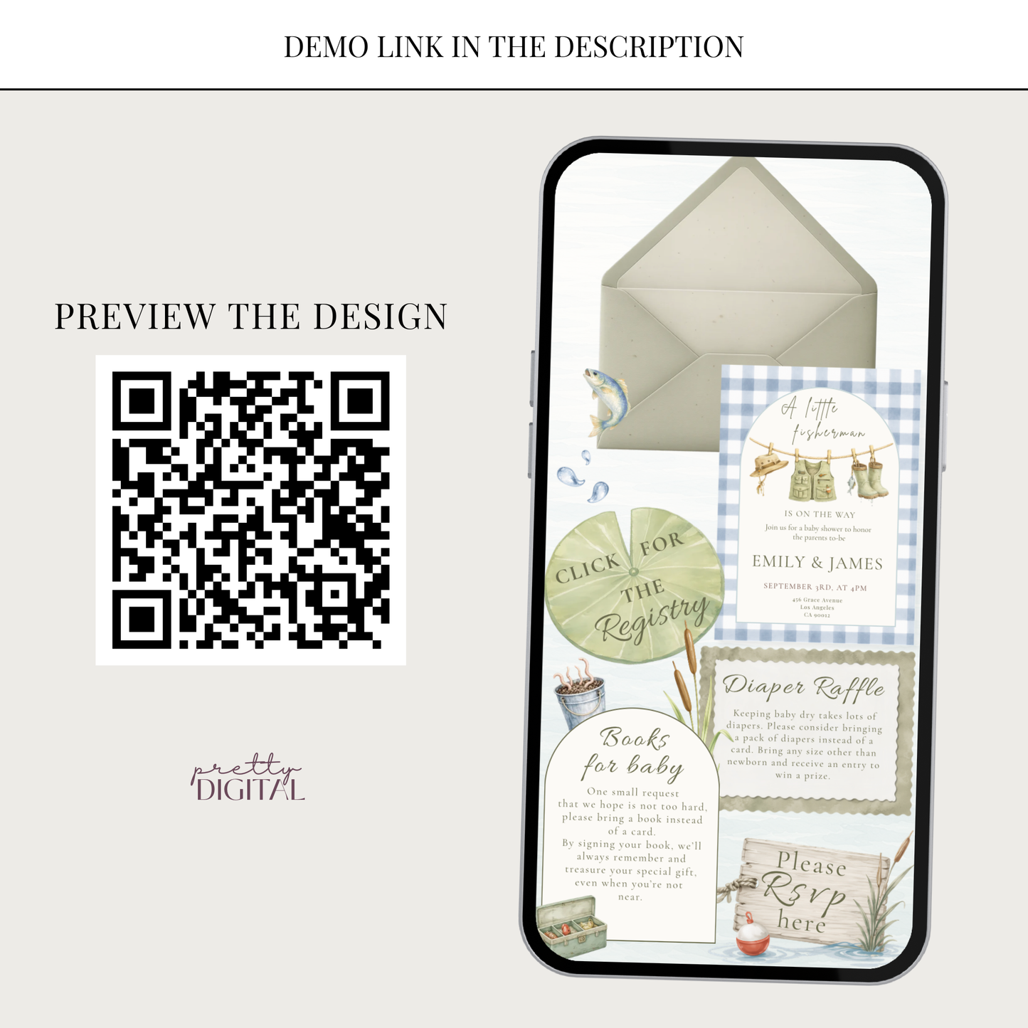 Little Fisherman Baby Shower Invitation - Digital Invite