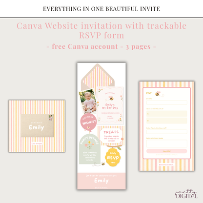 First Bee-Day First Birthday Invitation - Digital Invite