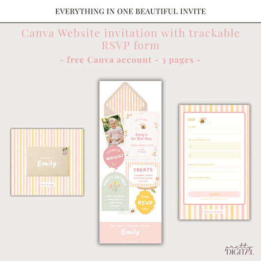 First Bee-Day First Birthday Invitation - Digital Invite