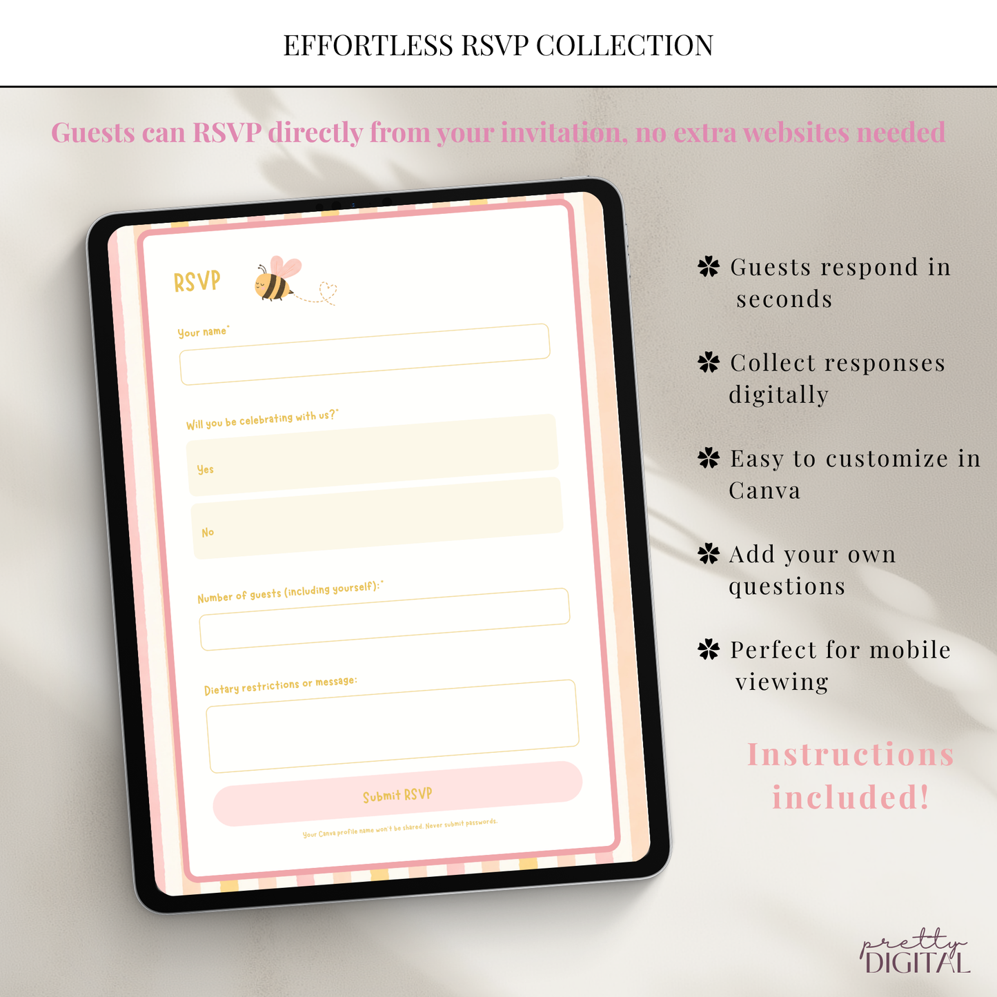 First Bee-Day First Birthday Invitation - Digital Invite