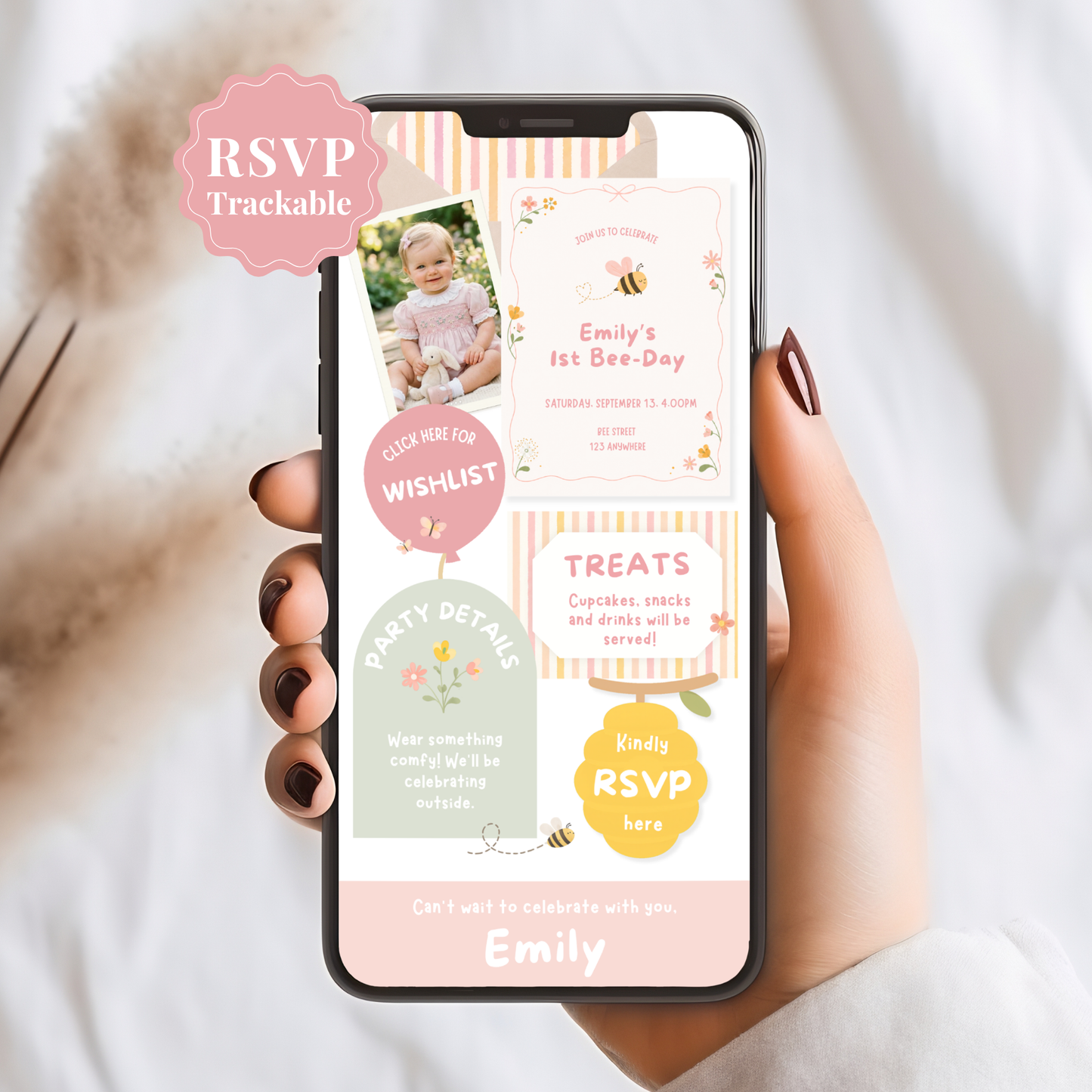 First Bee-Day First Birthday Invitation - Digital Invite
