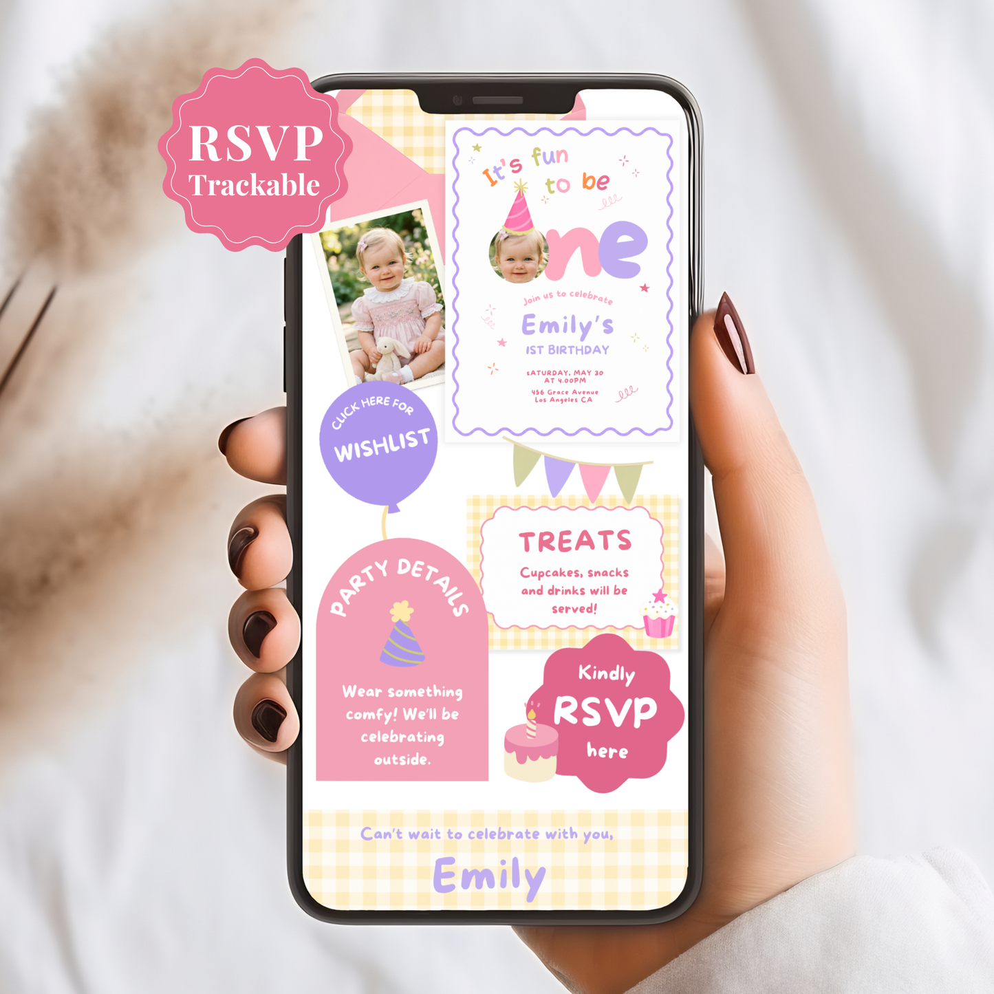 Fun to be One First Birthday Invitation - Pink Digital Invite
