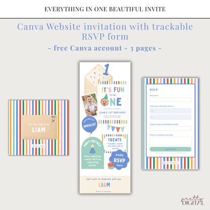 Fun to be One First Birthday Invitation - Blue Digital Invite