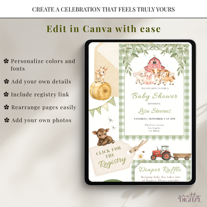 Cute Farm Animals Baby Shower Invitation - Digital Invite