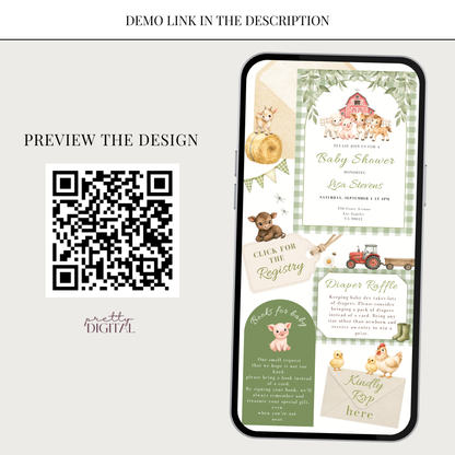 Cute Farm Animals Baby Shower Invitation - Digital Invite