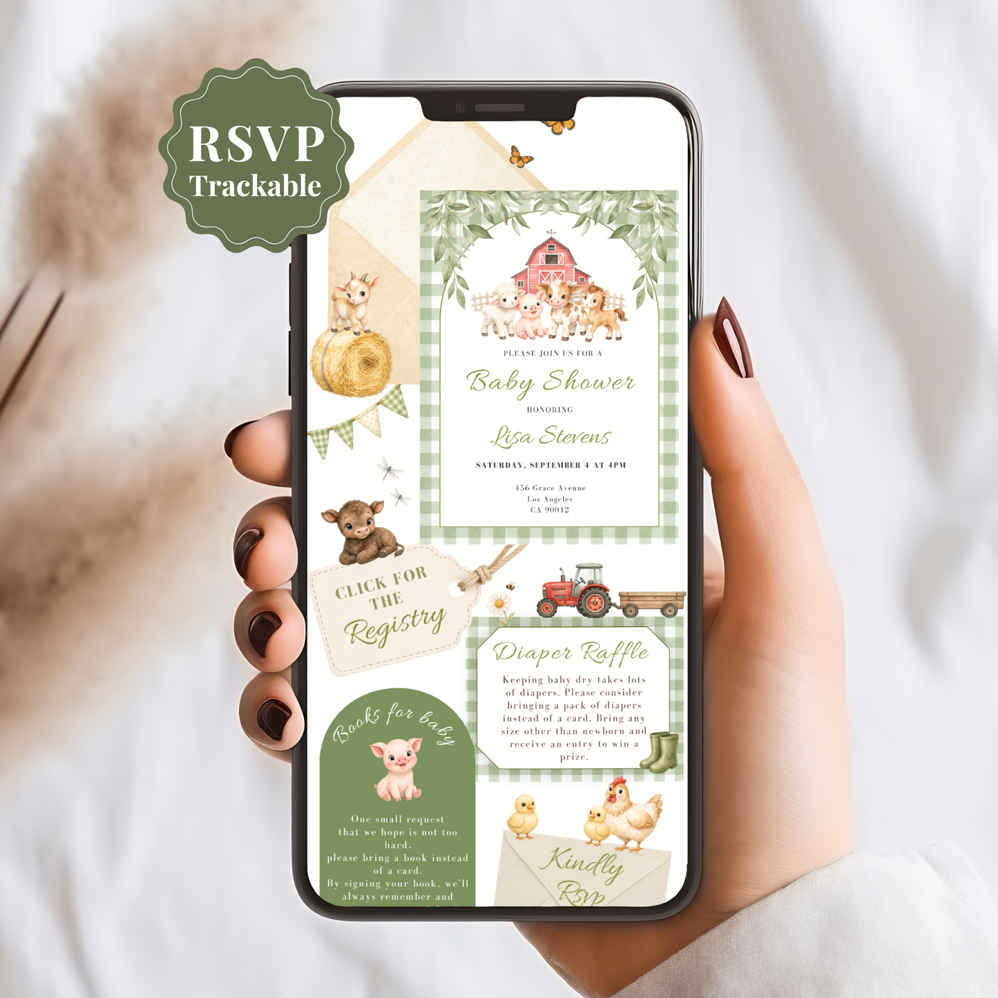 Cute Farm Animals Baby Shower Invitation - Digital Invite