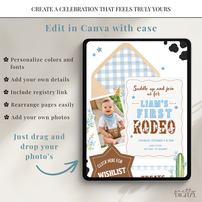 First Rodeo First Birthday Invitation - Digital Invite