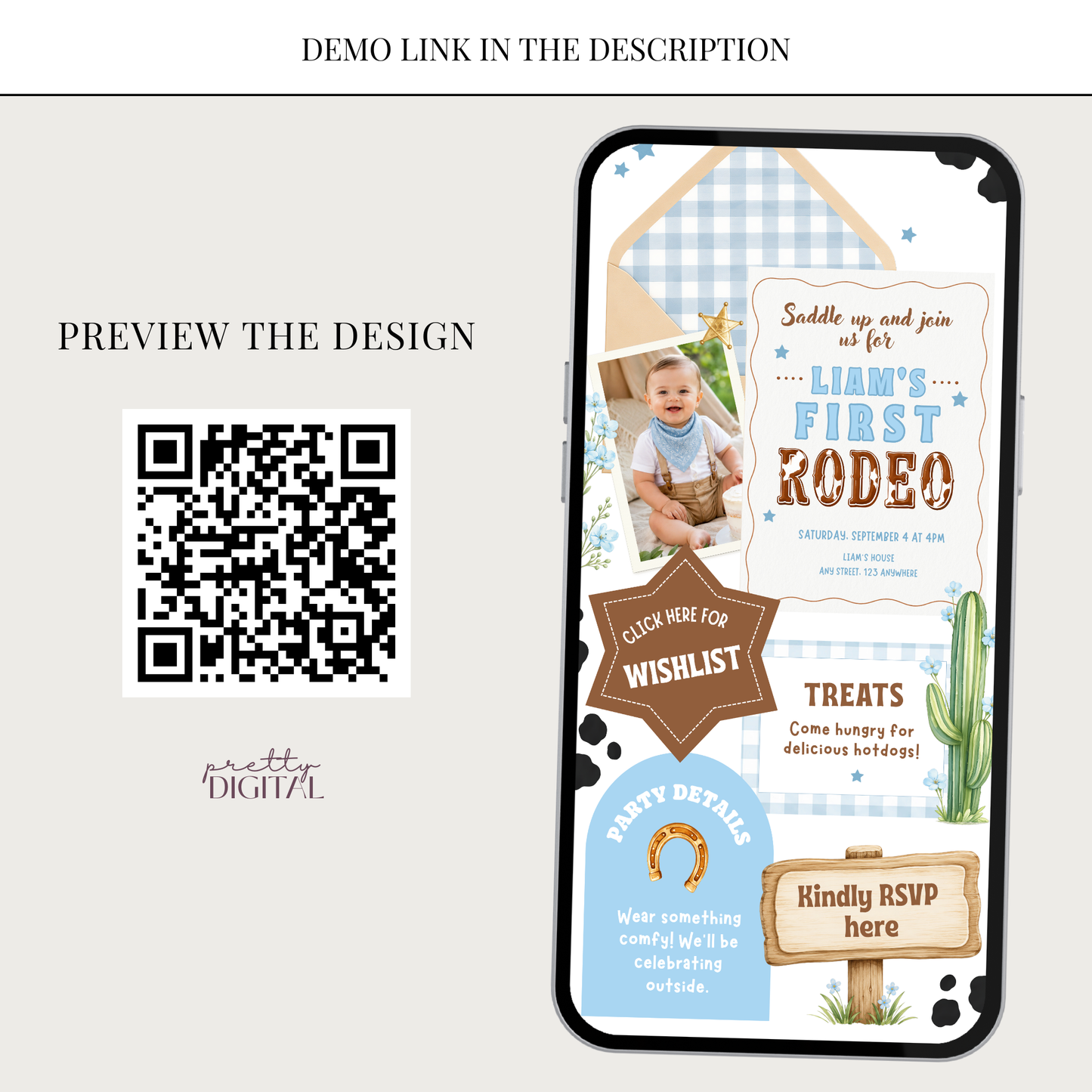 First Rodeo First Birthday Invitation - Digital Invite