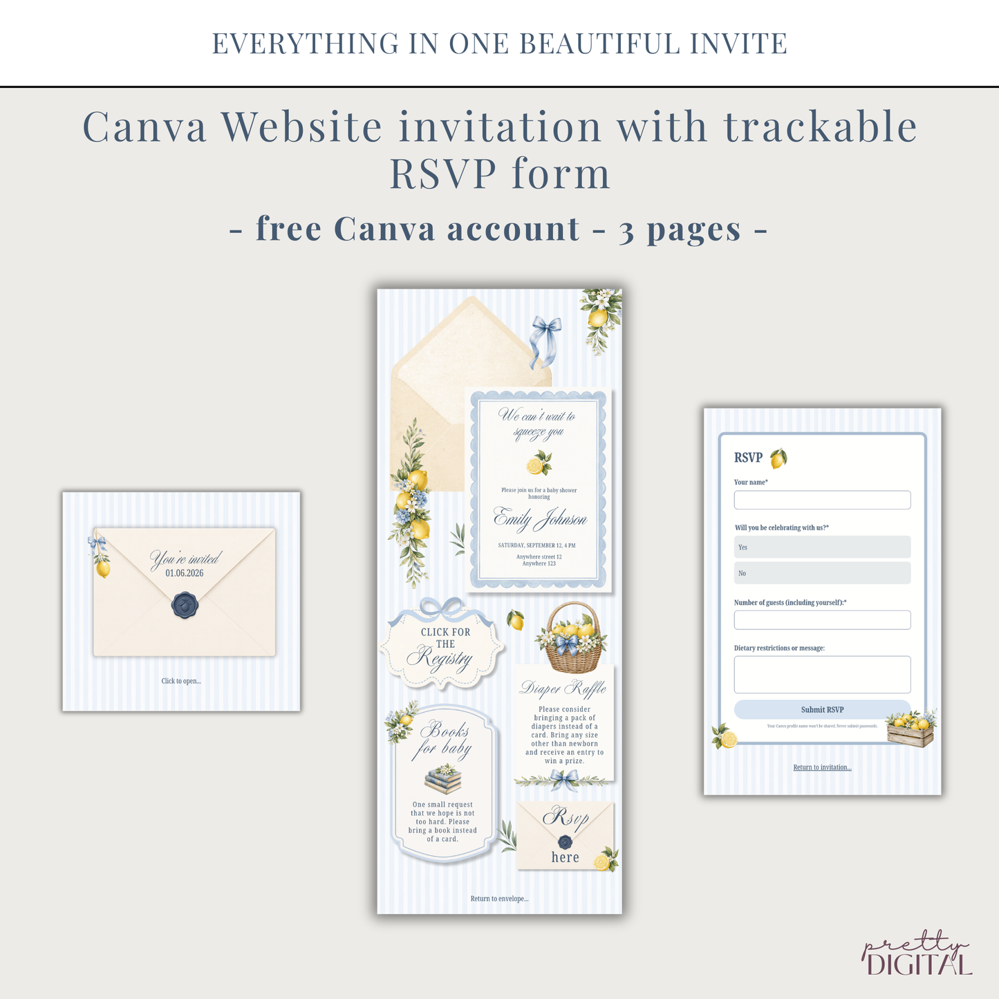 Italian Theme Baby Shower Invitation - Lemon Digital Invite