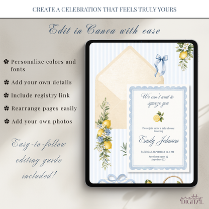 Italian Theme Baby Shower Invitation - Lemon Digital Invite