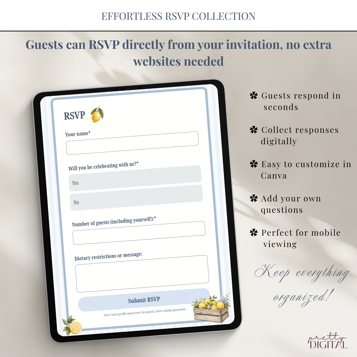 Italian Theme Baby Shower Invitation - Lemon Digital Invite