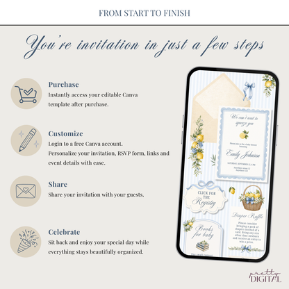 Italian Theme Baby Shower Invitation - Lemon Digital Invite