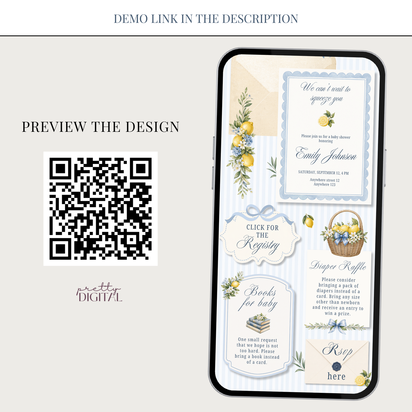 Italian Theme Baby Shower Invitation - Lemon Digital Invite
