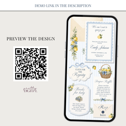 Italian Theme Baby Shower Invitation - Lemon Digital Invite