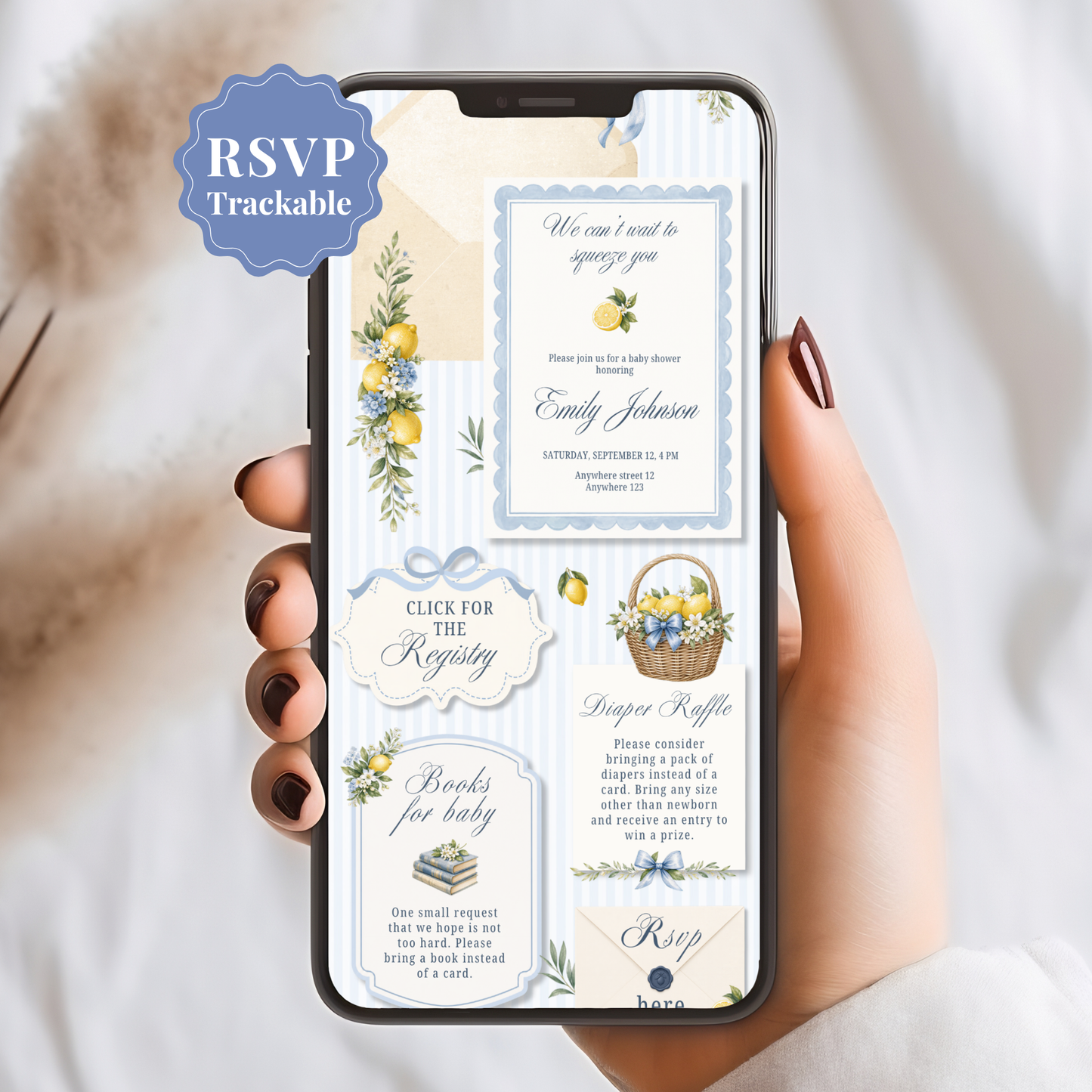 Italian Theme Baby Shower Invitation - Lemon Digital Invite