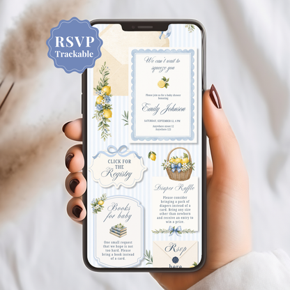 Italian Theme Baby Shower Invitation - Lemon Digital Invite
