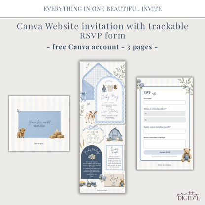 Farm Animals Baby Shower Invitation - Blue Digital Invite