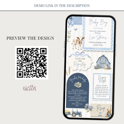 Farm Animals Baby Shower Invitation - Blue Digital Invite