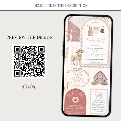 Farm Animals Baby Shower Invitation - Pink Digital Invite