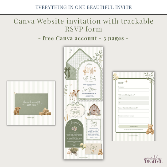 Farm Animals Baby Shower Invitation - Sage Green Digital Invite
