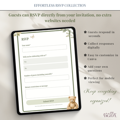 Farm Animals Baby Shower Invitation - Sage Green Digital Invite