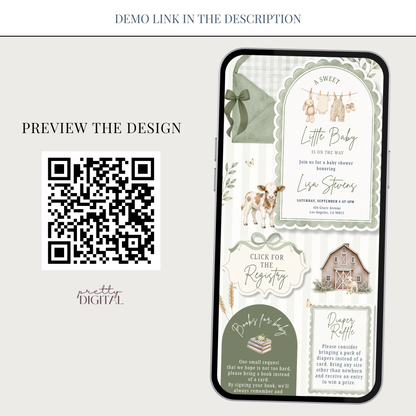 Farm Animals Baby Shower Invitation - Sage Green Digital Invite