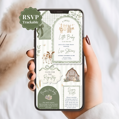 Farm Animals Baby Shower Invitation - Sage Green Digital Invite
