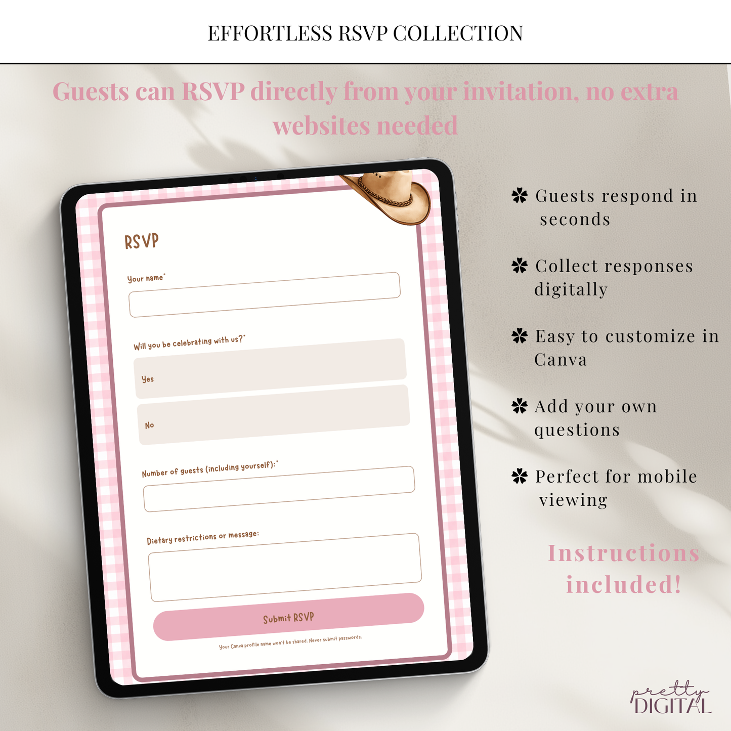 First Rodeo First Birthday Invitation - Pink Digital Invite