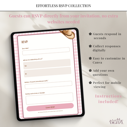 First Rodeo First Birthday Invitation - Pink Digital Invite
