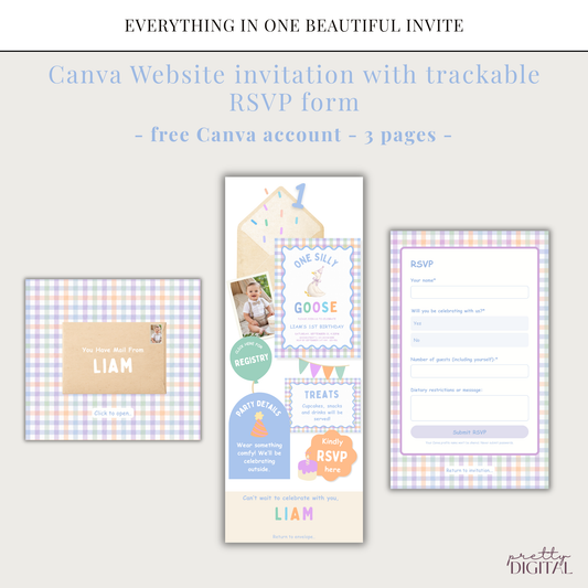 One Silly Goose First Birthday Invitation - Blue Digital Invite
