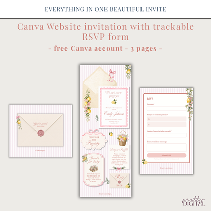 Italian Theme Baby Shower Invitation - Pink Lemon Digital Invite