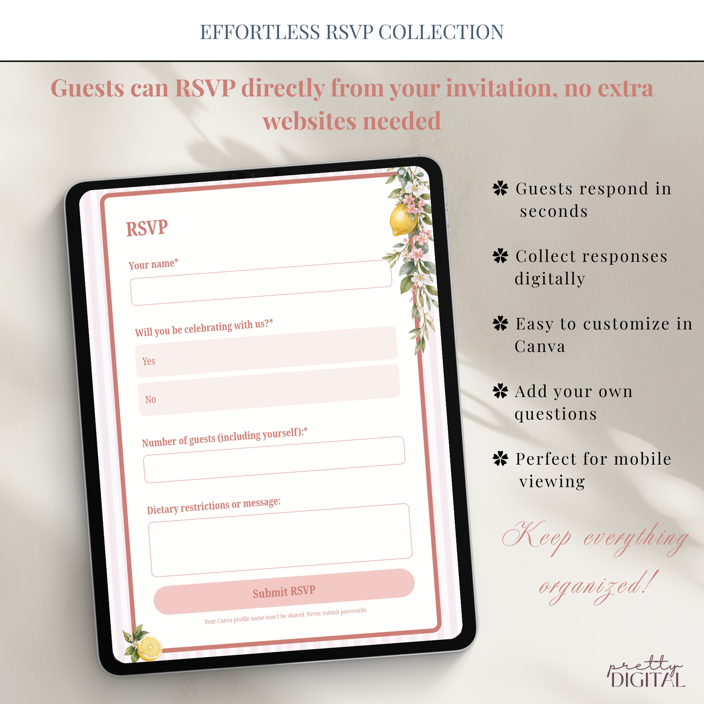 Italian Theme Baby Shower Invitation - Pink Lemon Digital Invite