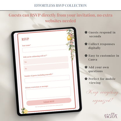 Italian Theme Baby Shower Invitation - Pink Lemon Digital Invite