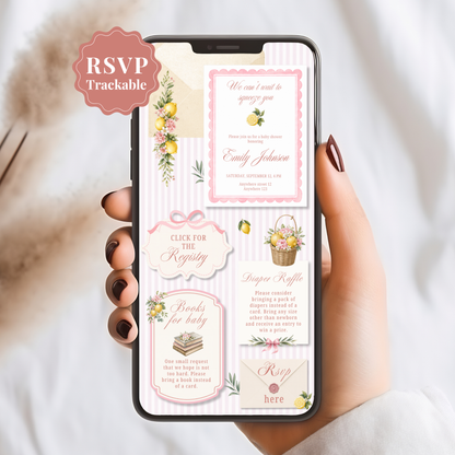 Italian Theme Baby Shower Invitation - Pink Lemon Digital Invite