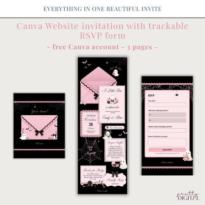 Little Boo pink Halloween baby shower digital invitation with RSVP – preview 2