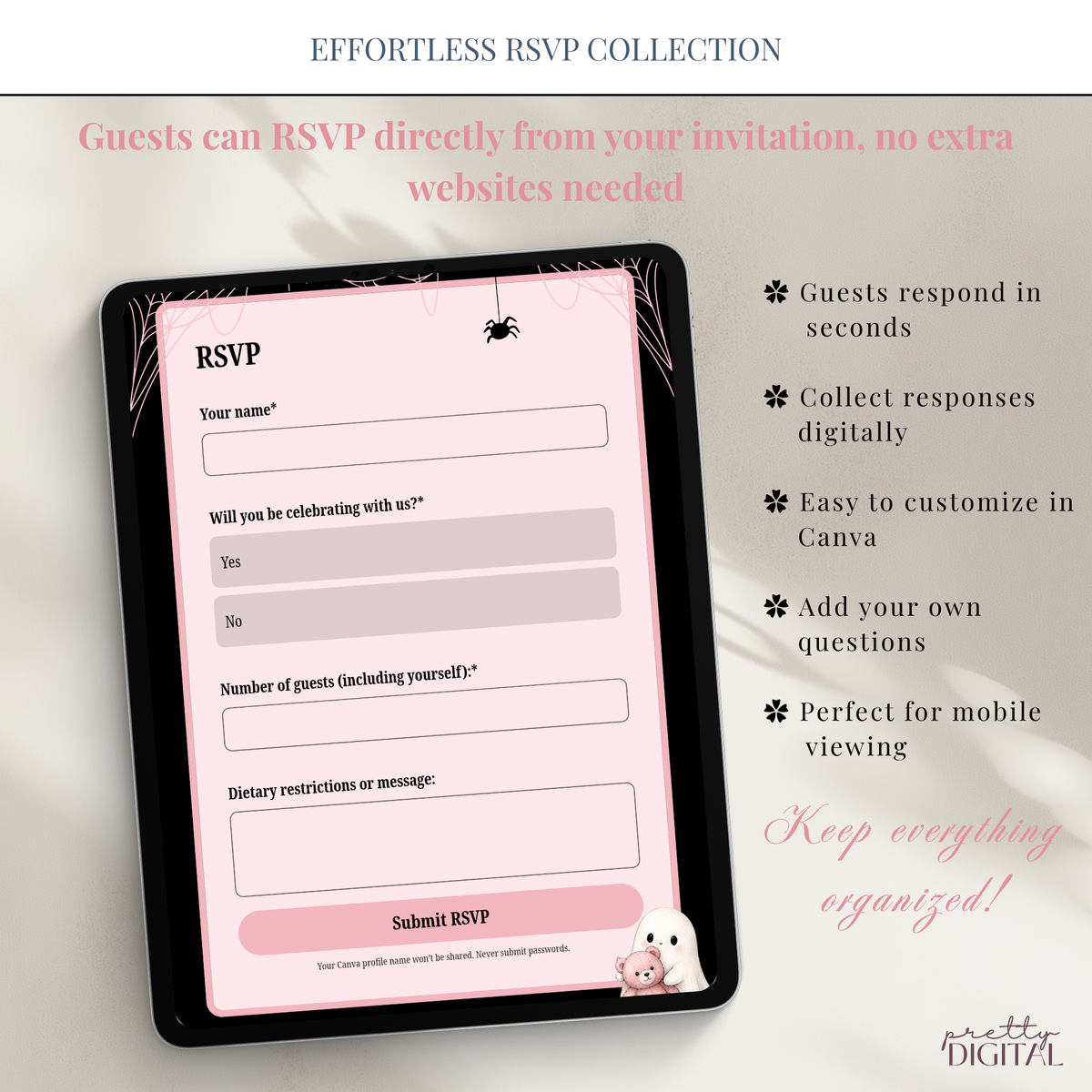 Little Boo pink Halloween baby shower digital invitation with RSVP – preview 4